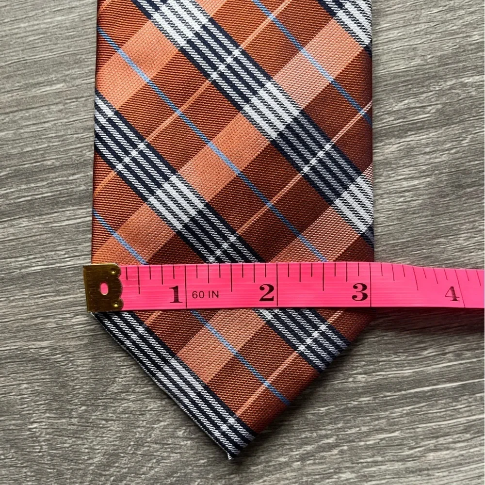 Tommy Hilfiger Orange Navy Plaid 100% Silk Neck Tie Work Business Career 60”x 3”